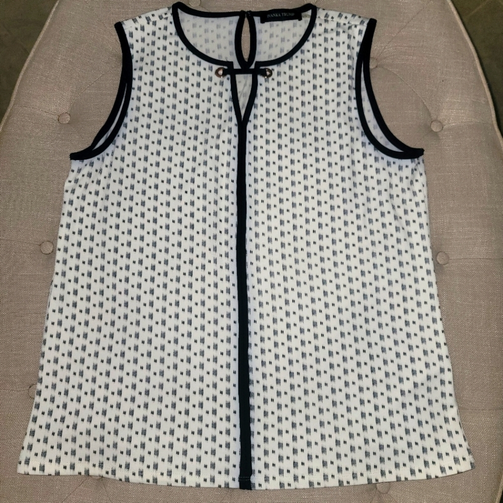 IVANKA TRUMP Large L Tunic Tank Sleeveless Blouse Top Shirt Black White